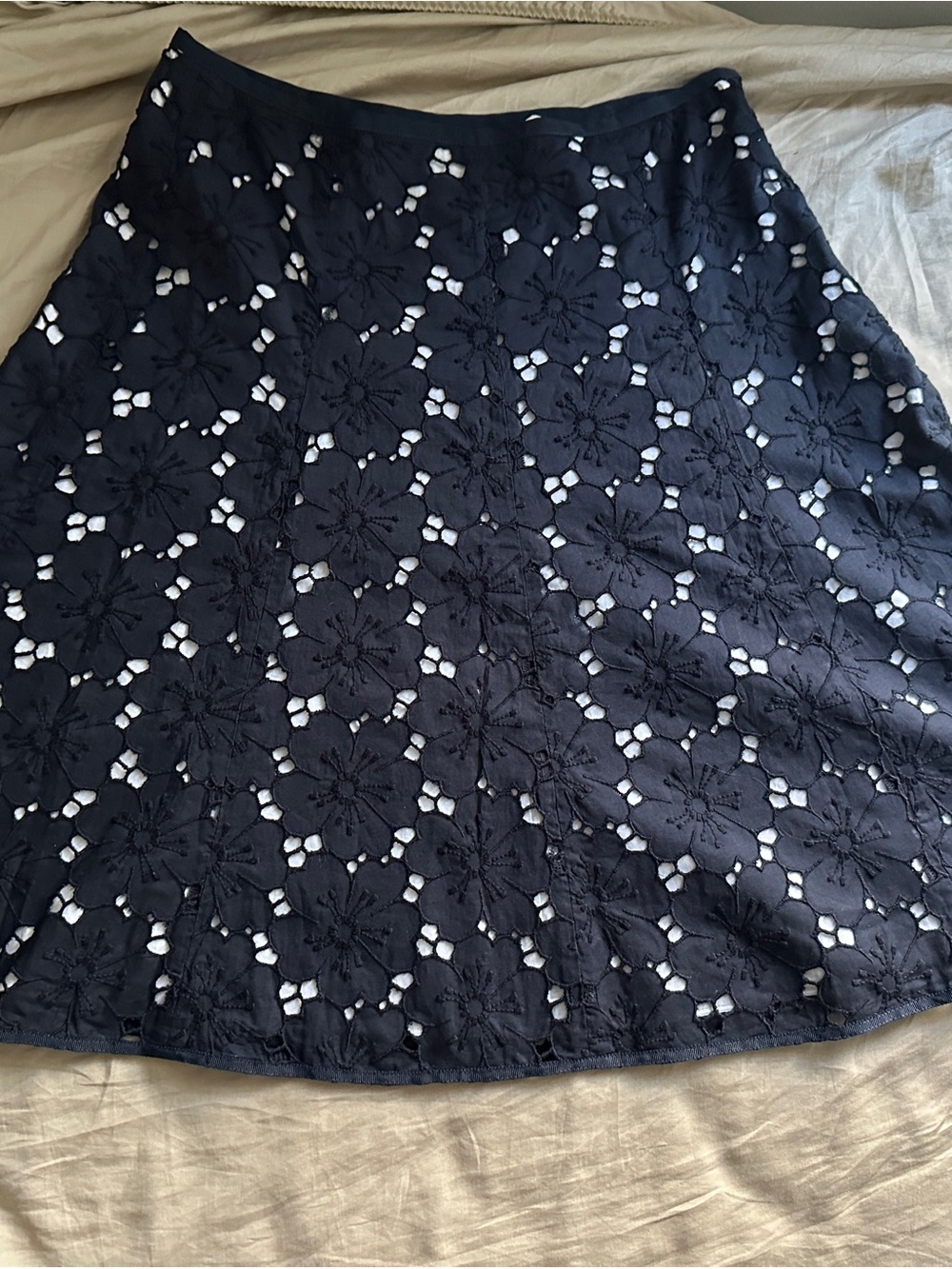 J. Crew Navy Floral Eyelet Midi Skirt